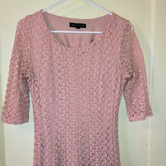 Chris McLaughlin Size 6 Crochet Lace Fit N Flare Dress-Elbow Sleeve-Lined - Picture 3 of 9